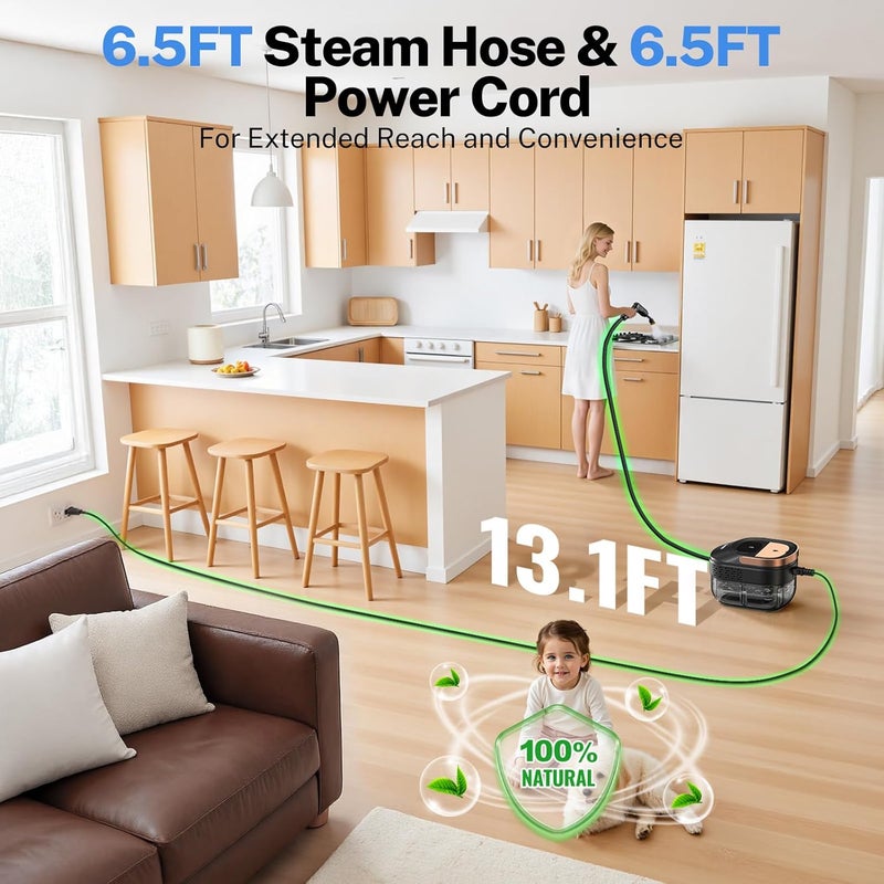 ODSD Steam Cleaner for Home & Car, 3-Level Adjustable Steamer for Cleaning, 15s Heat-Up & 1.6L Large Tank, Handheld Steam Cleaner for Car Detailing, Home, Tile, Grout,Furniture with 15pcs Accessories - Image 5